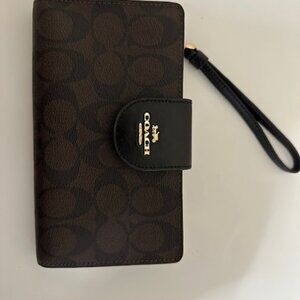 NWT Coach Phone Wallet in Signature Canvas Black Brown